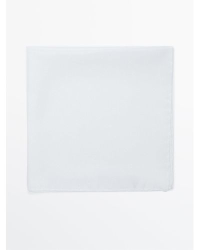 MASSIMO DUTTI Plain 100% Silk Pocket Square - White