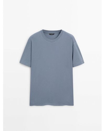 MASSIMO DUTTI 100% Cotton Medium Weight T-Shirt - Blue