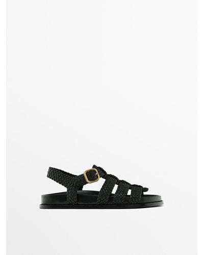 MASSIMO DUTTI Braided Sandals With Buckle - White