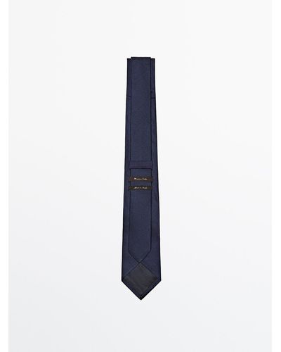 MASSIMO DUTTI Cotton And Silk Blend Micro-Stripe Tie - Blue