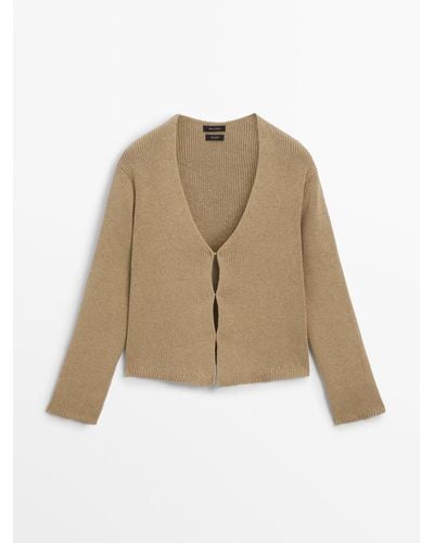 MASSIMO DUTTI Knit Cardigan With Hook Fastenings - Natural