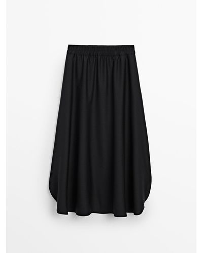 MASSIMO DUTTI Long Skirt With Slits And Elastic Waistband - Black