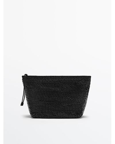 MASSIMO DUTTI Braided Leather Clutch Bag - Black
