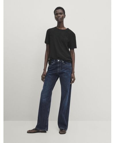 MASSIMO DUTTI Wide-Leg-Jeans Mid Rise Full Length - Mittelblau - 34
