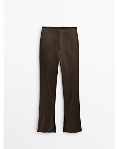MASSIMO DUTTI Satin Skinny Pants With Vent Details - Brown