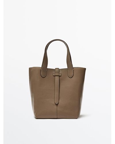 MASSIMO DUTTI Leather Bucket Bag - Multicolor