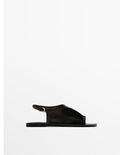 MASSIMO DUTTI Asymmetric Flat Sandals - White