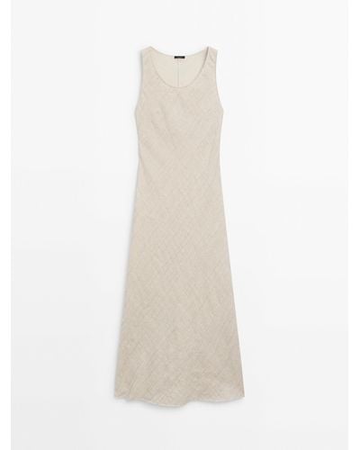 MASSIMO DUTTI Rustic Dress With Frayed Detail - White