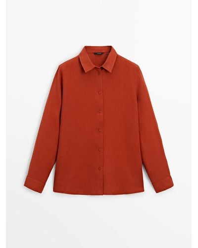 MASSIMO DUTTI 100% Linen Shirt - Red