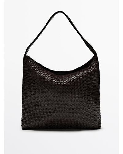 MASSIMO DUTTI Woven Nappa Leather Bag - Black
