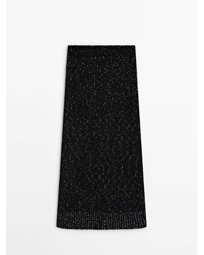 MASSIMO DUTTI Long Mouliné Knit Skirt - Black