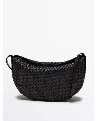 MASSIMO DUTTI Plaited Nappa Leather Half-Moon Bag - Black