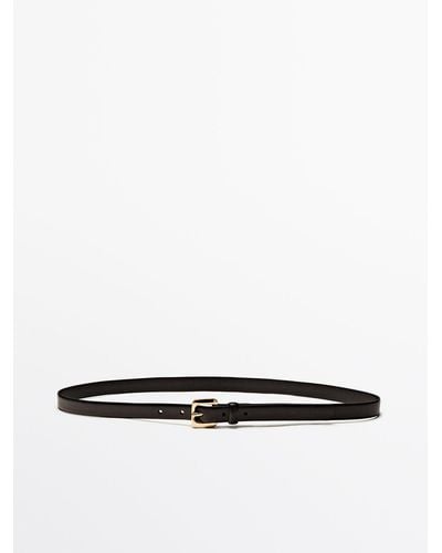 MASSIMO DUTTI Thin Leather Belt With Round Buckle - White