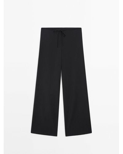 MASSIMO DUTTI Flowing Pants With Tie Detail - Black
