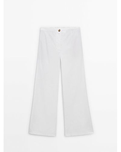 MASSIMO DUTTI Wide-Leg Low-Rise Straight-Fit Pants - White
