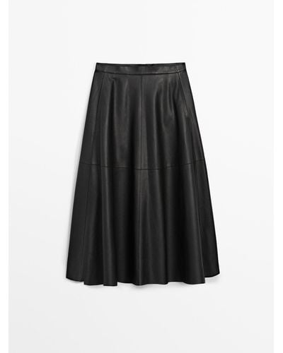 MASSIMO DUTTI Nappa Leather Skirt - Black