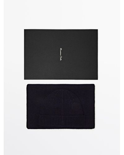 MASSIMO DUTTI 100% Cashmere Ribbed Scarf And Hat Set - Black