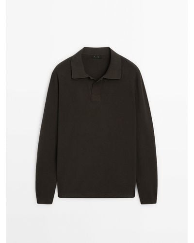 MASSIMO DUTTI Polo Collar Milano Knit Sweater - Black