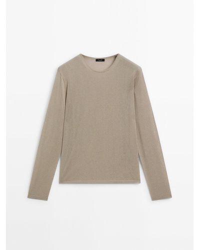 MASSIMO DUTTI Plain Knit Sweater With Crew Neck - Natural