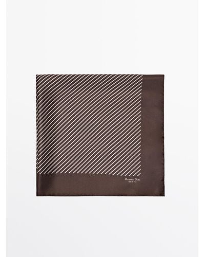 MASSIMO DUTTI Striped Silk Scarf With Contrast Border - Brown