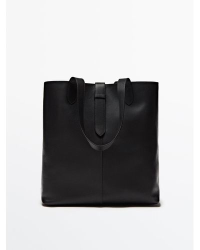 MASSIMO DUTTI Nappa Leather Maxi Bucket Bag - Black