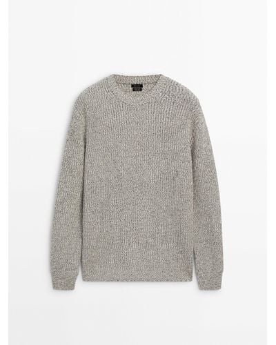 MASSIMO DUTTI Cotton Blend Knit Sweater With Crew Neck - Gray
