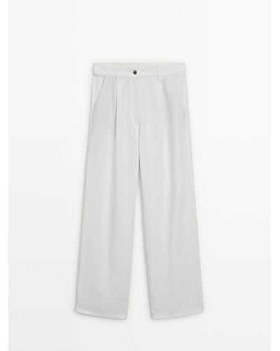 MASSIMO DUTTI Flowing Lyocell Pants With Darts - White