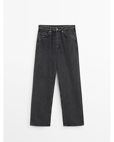 MASSIMO DUTTI Wide-Leg High-Waist Jeans - Gray