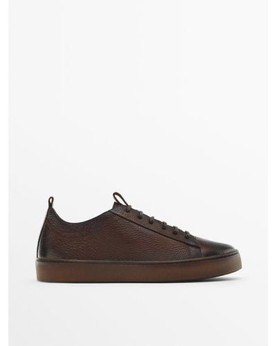MASSIMO DUTTI Floater Leather Sneakers - Brown