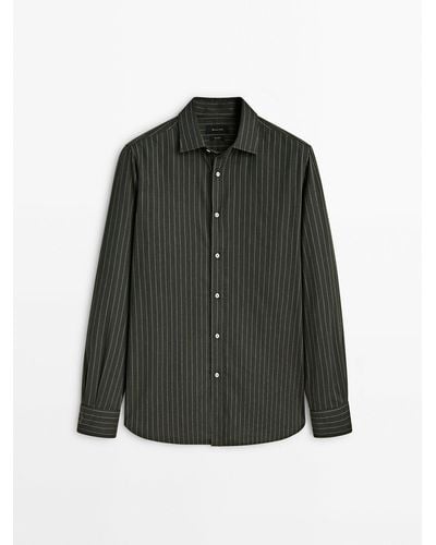 MASSIMO DUTTI Slim Fit Striped Cotton Twill Shirt - Black