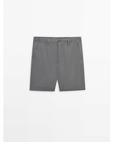 MASSIMO DUTTI Cotton And Linen Blend Bermuda Shorts - Gray