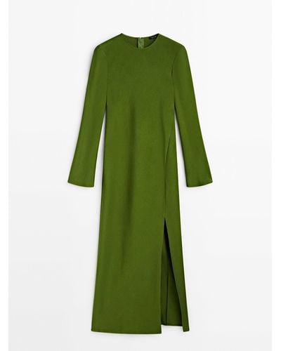 MASSIMO DUTTI Flowing Long Sleeve Dress With Opening Detail - Green