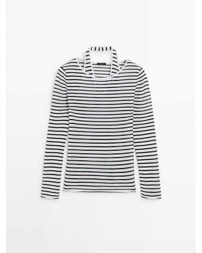 MASSIMO DUTTI Striped Double Sweater With Long Sleeves - White