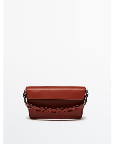 MASSIMO DUTTI Leather Crossbody Bag With Interwoven Strap - Red