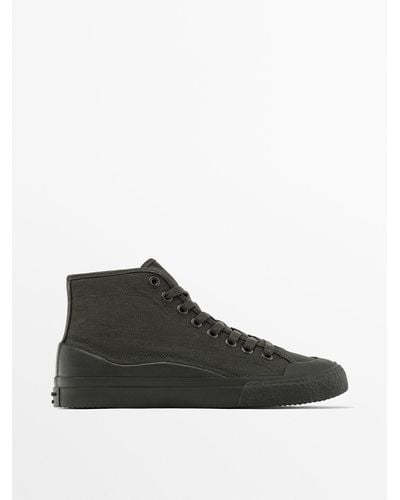 MASSIMO DUTTI Canvas High-Top Sneakers - Black