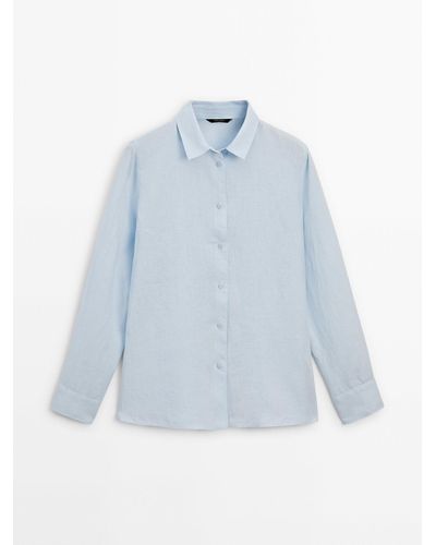 MASSIMO DUTTI 100% Linen Shirt - Blue