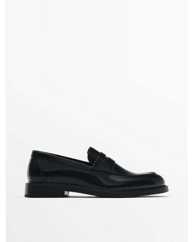 MASSIMO DUTTI Leather Penny Loafers - Black