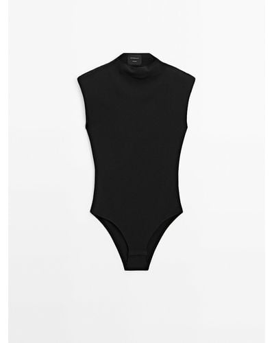 MASSIMO DUTTI Mock Turtleneck Bodysuit With Padded Shoulders - Black
