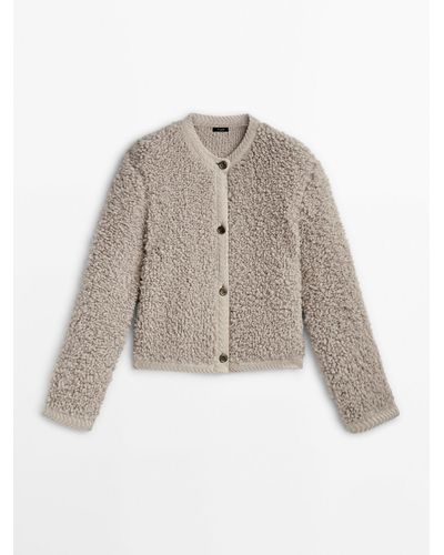 MASSIMO DUTTI Bouclé Knit Cardigan With Buttons - White