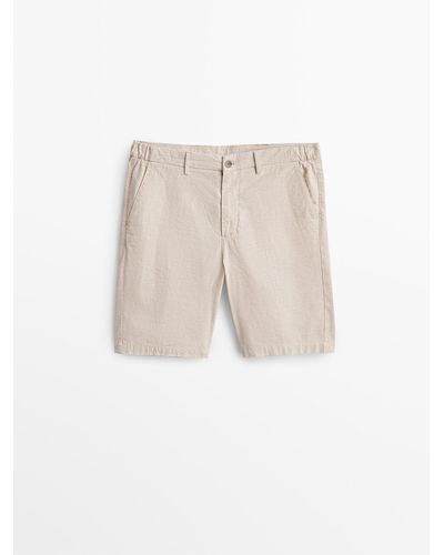 MASSIMO DUTTI Pinstriped Cotton And Linen Bermuda Shorts - Natural