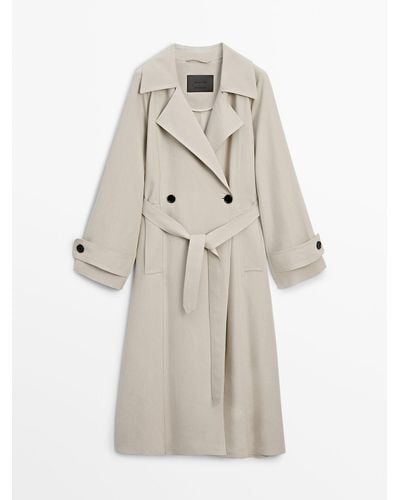 MASSIMO DUTTI Loose-Fitting Trench Coat With Belt - Natural