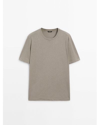 MASSIMO DUTTI Short Sleeve Linen And Cotton Blend T-Shirt - Gray