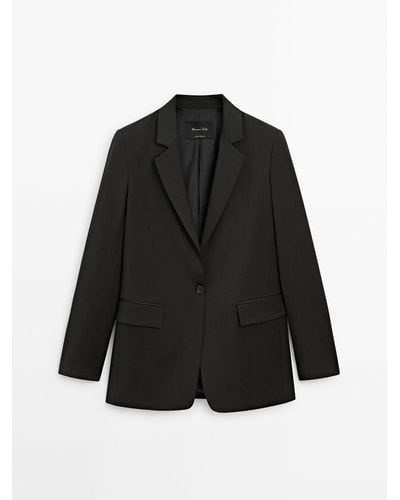 MASSIMO DUTTI Long Single-Button Suit Blazer - Black