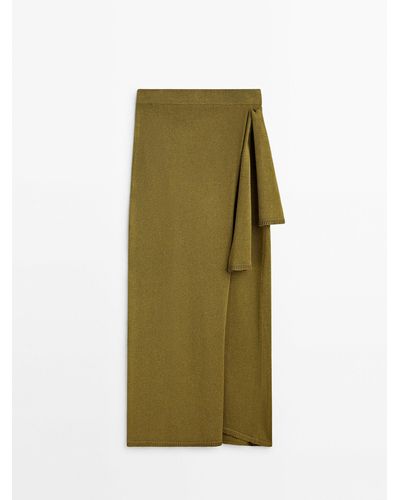 MASSIMO DUTTI Knit Skirt With Side Knot - Green