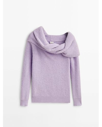 MASSIMO DUTTI Sweater With Double Collar Detail - Studio - Purple