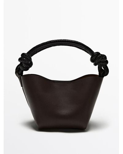 MASSIMO DUTTI Mini Nappa Leather Crossbody Bag With Knot Details - Black