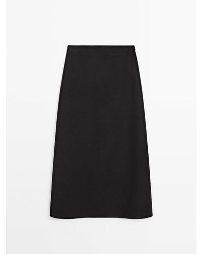 MASSIMO DUTTI Straight Linen Blend Skirt - Black