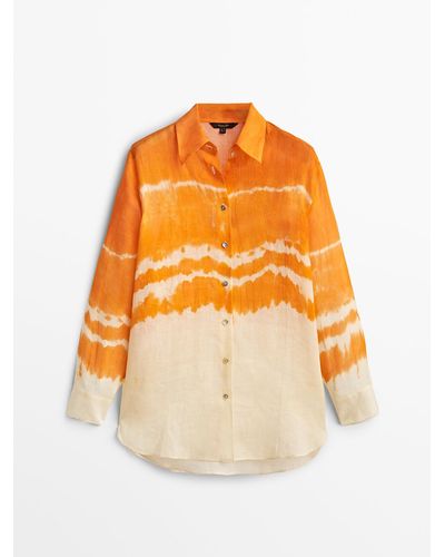 MASSIMO DUTTI Ramie Tie-dye Orange Shirt