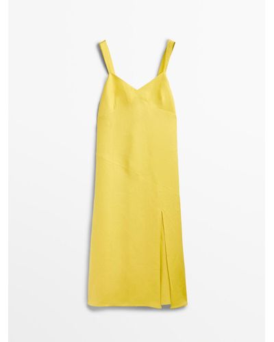 MASSIMO DUTTI Linen Dress With A Tie At The Back - Yellow