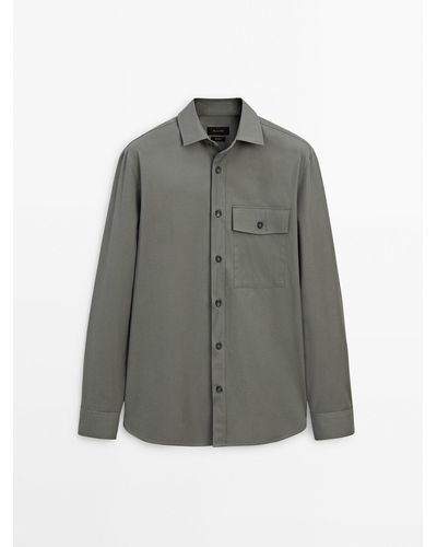 MASSIMO DUTTI Cotton Overshirt With Chest Pocket - Gray